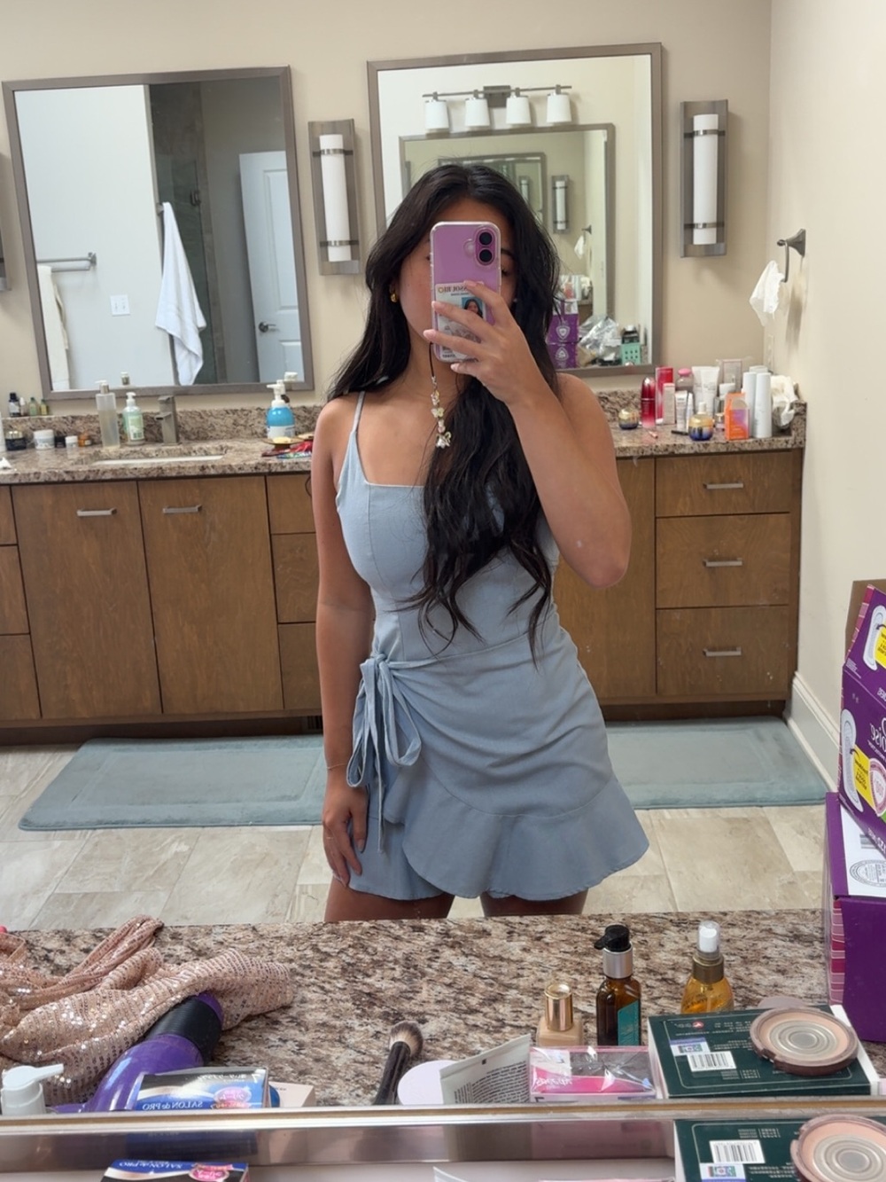 Princess Polly Powder Blue Tie-Waist Mini Dress